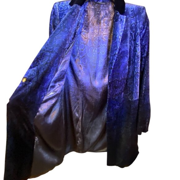 ELIE TAHARI OMBRE VELVET ANIMAL PRINT SMOKING JACKET BLAZER DUSTER ROYAL BLUE S - Picture 4 of 11